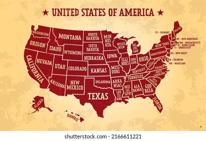 Multicolored map of United States of America with borders of the states and names. Vector design.