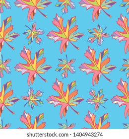 multicolored maple leaves on a blue background loop