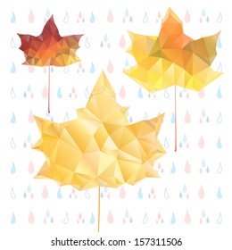 multicolored maple leaves on a light background with rain 