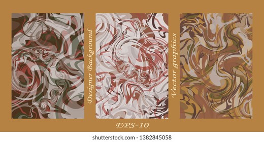 Multicolored marble textures backgrounds set. Fluid paint mixing drawing with copyspace. Modern art book, magazine cover, flyer vector mockup. Abstract marble background. Vector graphics