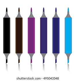Multicolored marker pen isolated on white background.