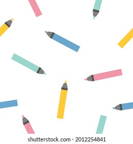 Multi-colored markers highlighters sample pattern. Bright endless background. Good for school and business backgrounds. Vector