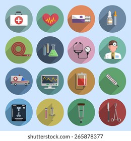 Multicolored medicine icon flat set on the blue background isolated vector illustration