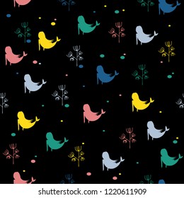 Multicolored mermaids pattern. Underwater world and colorful algae.