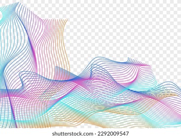 Multicolored Mesh Background Transparent Vector. Synergy Poster. Colorful Soundwave Futuristic. Ribbon Modern Illustration. Rainbow Trendy Wave.