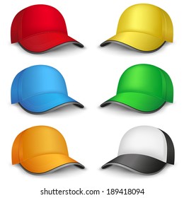 The multicolored mesh empty template cap on the white background