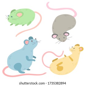 
Multi-colored mice in various poses. Vector illustration.