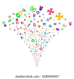 Multicolored Military Awards festive fountain. Object fountain created from random military awards pictograms as fireworks. Vector illustration style is flat iconic symbols with psychedelic colors.