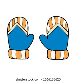 Multi-colored mittens. Winter clothes. Decor for Christmas and New Year. Doodles, image for printing, sites and banners
