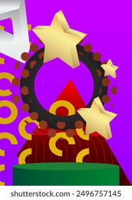 Pantalla de producto de maqueta multicolor. Podio del pedestal del cilindro de Vector. Escaparate escénico para presentación. Futurista Sci-fi formas geométricas mínimas, escena vacía.