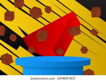 Multicolored mockup product display. Vector cylinder pedestal podium. Stage showcase for presentation.