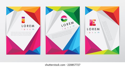 multicolored modern low poly style flyer design template collection 