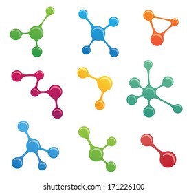 multicolored molecules symbols vector set