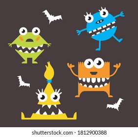
Multicolored monsters on a dark background