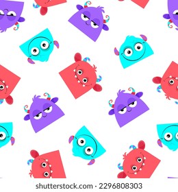 Multicolored monsters in a seamless pattern