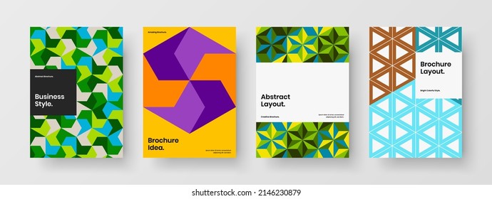 Multicolored mosaic hexagons banner layout collection. Abstract brochure design vector concept set.