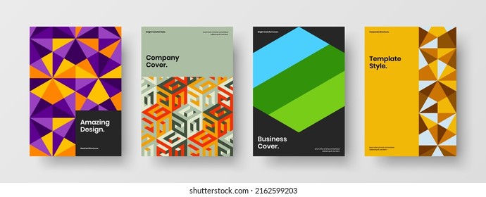 Multicolored mosaic hexagons company identity layout collection. Amazing booklet A4 design vector concept composition.