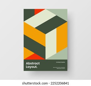 Multicolored mosaic hexagons flyer layout. Isolated leaflet A4 vector design illustration.