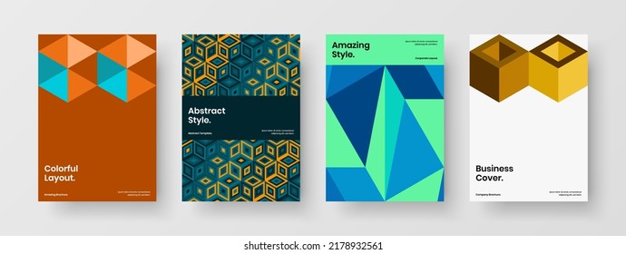 Multicolored mosaic hexagons pamphlet illustration composition. Simple placard A4 vector design template collection.