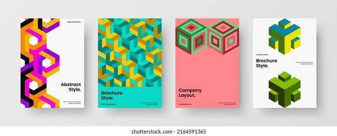 Multicolored mosaic hexagons postcard illustration collection. Amazing poster A4 design vector template composition.