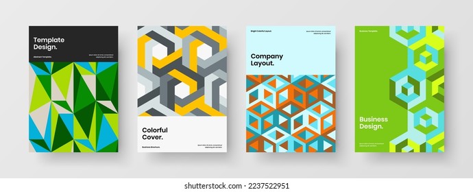 Colección de ilustraciones de afiches de mosaicos multicolores. Identidad de la empresa Vivid A4 diseño de conjunto de plantillas vectoriales.