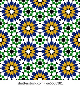 Multicolored mosaic moroccan zellige seamless. vector illustration