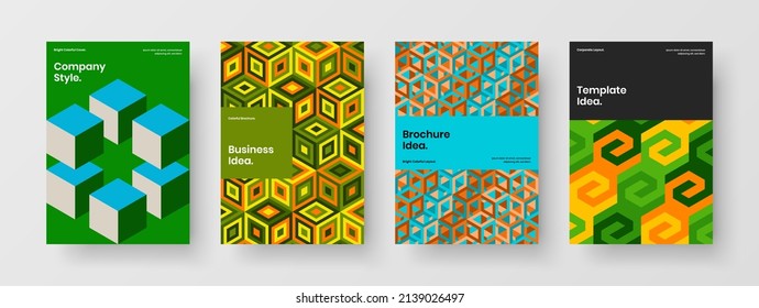 Multicolored mosaic pattern banner illustration bundle. Colorful company cover design vector template collection.
