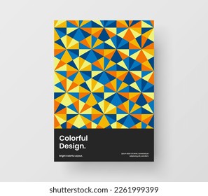 Multicolored mosaic pattern book cover template. Premium front page A4 vector design layout.