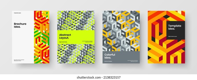 Multicolored mosaic pattern corporate identity illustration collection. Fresh postcard vector design concept bundle.