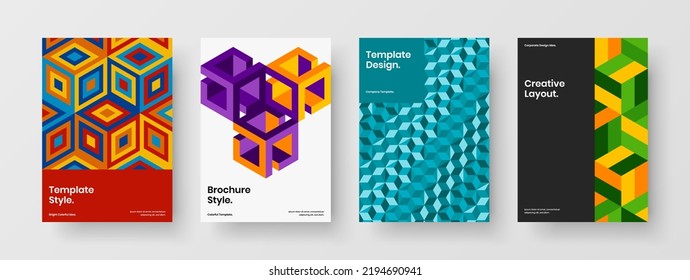 Colección de ilustraciones de portada de la revista de patrones de mosaico multicolor. Increíble conjunto de plantillas de diseño de vectores de folletos corporativos.