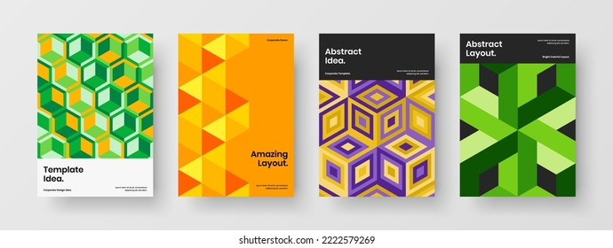 Mehrfarbiges Mosaik formt das Front Page Concept Bundle. Pamphlet A4 Vektordesign Layout-Komposition reinigen.