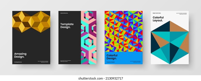 Multicolored mosaic shapes leaflet template bundle. Trendy company identity vector design layout collection.