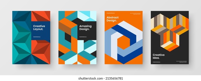 Multicolored mosaic shapes poster illustration bundle. Amazing presentation vector design concept set.