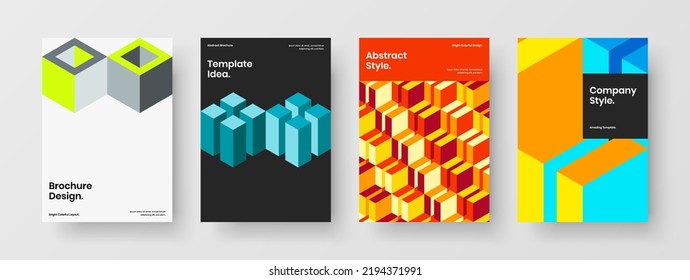 Multicolored mosaic tiles banner template set. Isolated magazine cover design vector layout bundle.