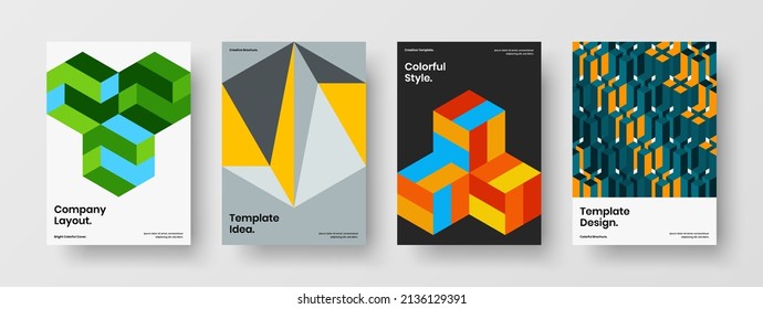 Multicolored mosaic tiles booklet layout set. Minimalistic company cover A4 vector design illustration composition.
