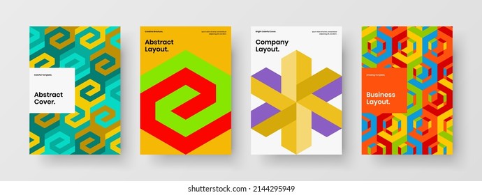 Multicolored mosaic tiles corporate identity layout collection. Simple brochure design vector illustration composition.