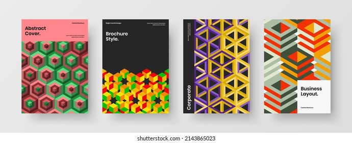 Multicolored mosaic tiles handbill concept collection. Clean presentation design vector template set.