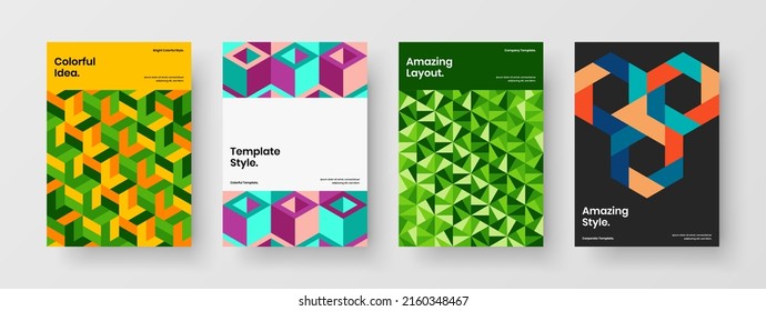 Multicolored mosaic tiles handbill illustration composition. Creative corporate cover design vector layout bundle.