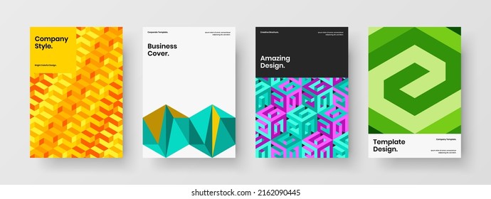 Multicolored mosaic tiles handbill layout collection. Bright catalog cover A4 vector design template set.