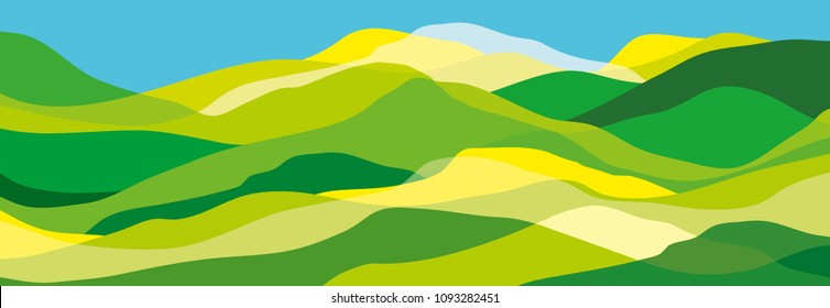 Multicolored mountains, green and yellow waves, abstract shapes, modern background, vector design Illustration for you project