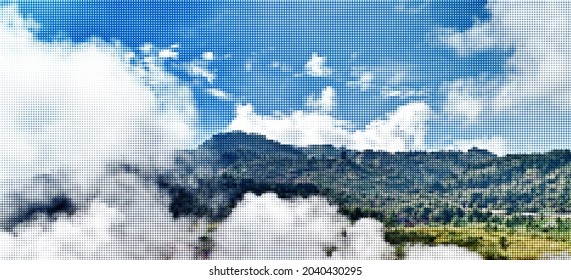Multicolored mountains halftone dots pattern vector illustration backgrounds