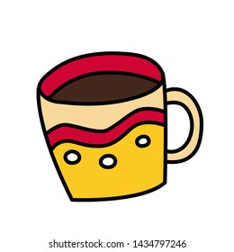 
Multi-colored mug with tea or coffee. Vector cartoon illustration. Hand-drawn image