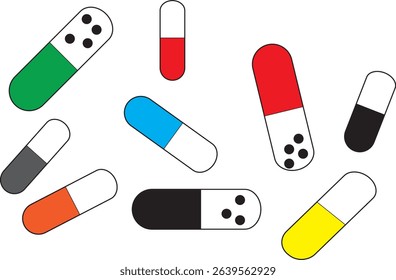 Multicolored Multivitamins Capsules hand drawn illustration