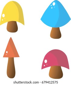 Multicolored mushrooms. Cartoon fungus.