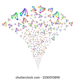 Multicolored Mushrooms festive fountain. Object fountain combined from random mushrooms pictographs as fireworks. Vector illustration style is flat iconic symbols with psychedelic colors.