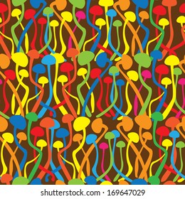 multicolored mushrooms seamless pattern