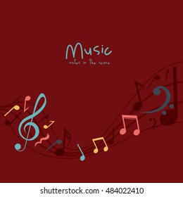 Multicolored music note icon. Sound melody pentagram and musical theme. Vector illustration
