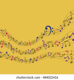 Multicolored music note icon. Sound melody pentagram and musical theme. Vector illustration