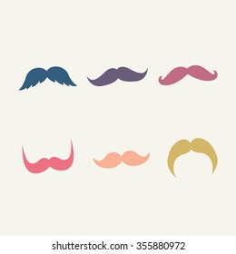 Multicolored mustaches set isolated on background