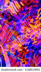 multicolored neon background of strokes, scribbles